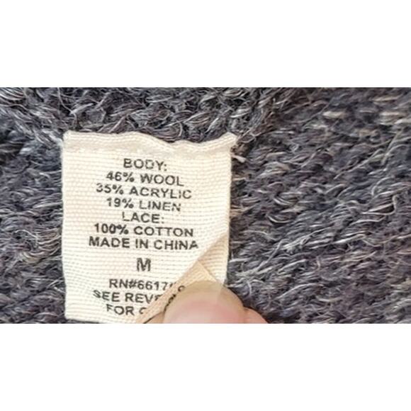 Elegant Anthropologie Moth Gray Lace Pane Tie-Front Sweater Wool Blend Jumper M - Picture 6 of 8